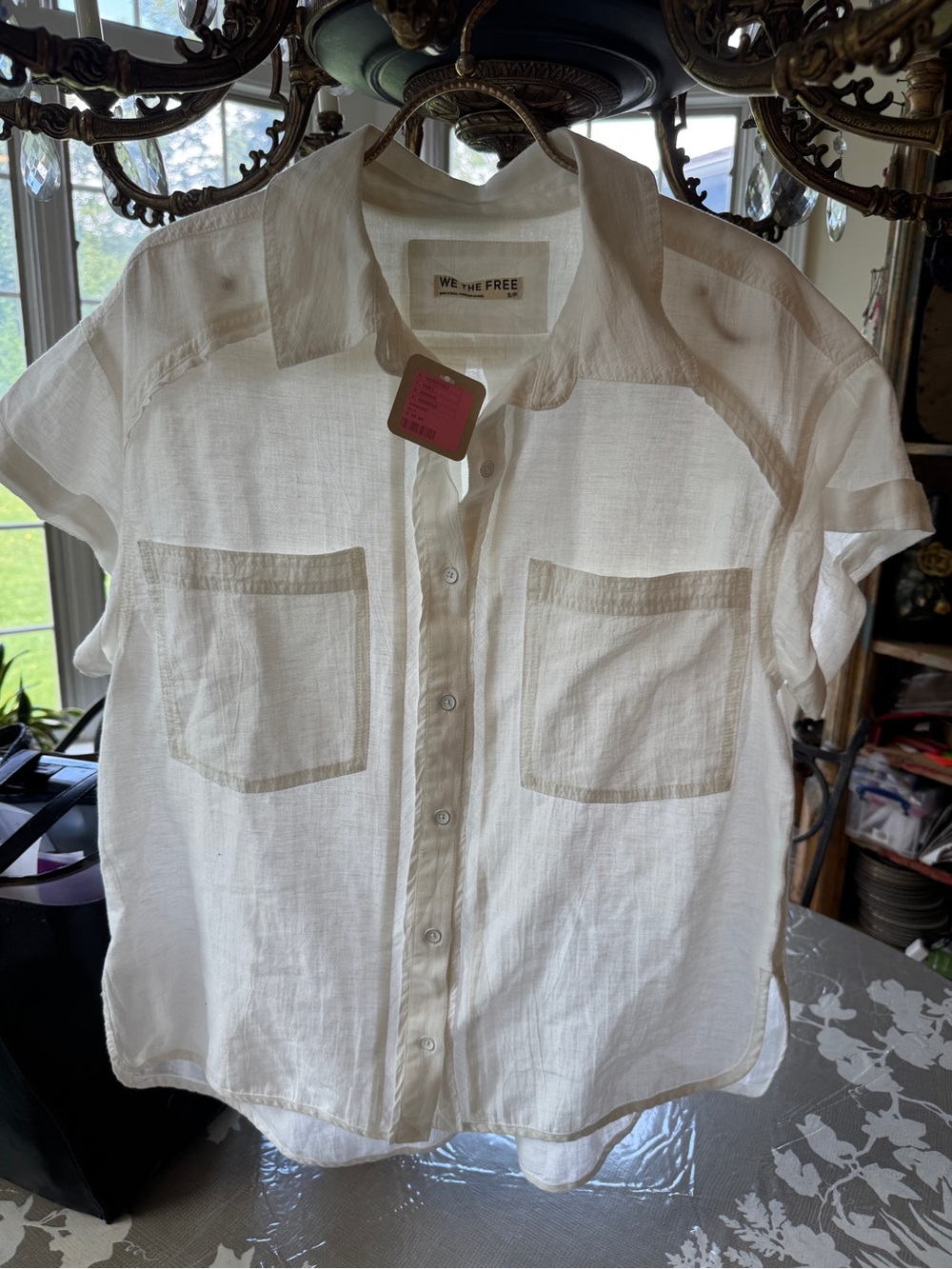 We The Free White Short-Sleeve Button-Front Pocket Shirt